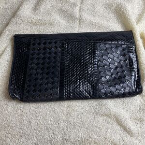 Vintage Snake Skin Black Clutch Strapped Bag Folded‎ String Black intrecciato
